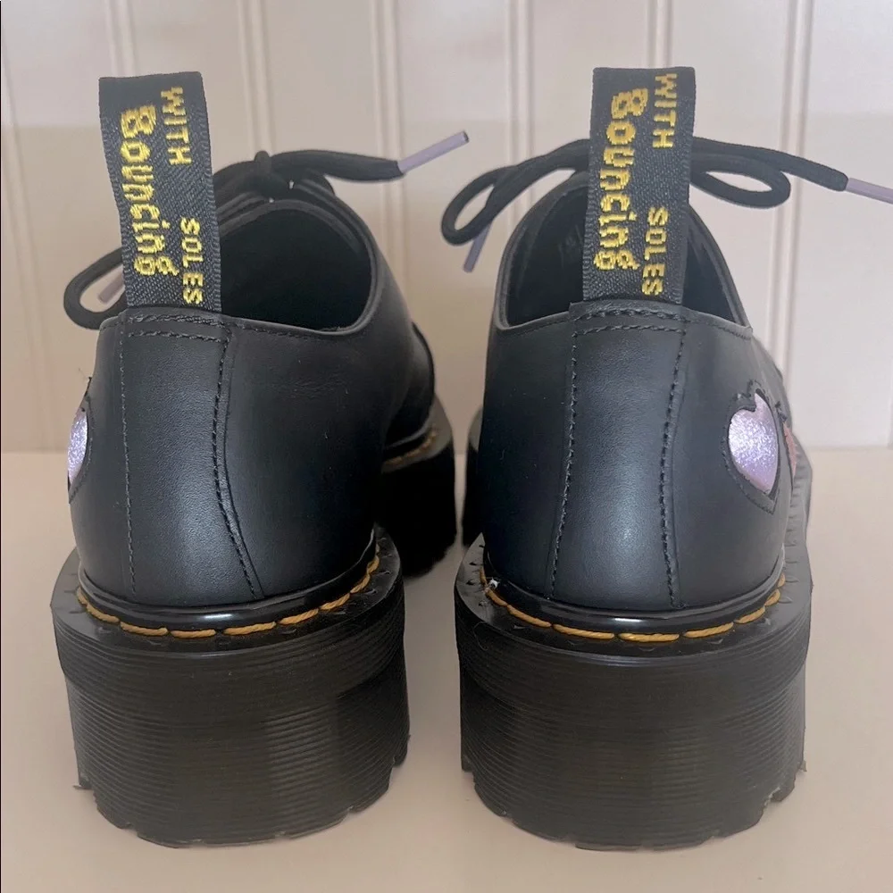 Dr. Martens 1461 Quad Heart Platform Shoes with Pink Heart Accents